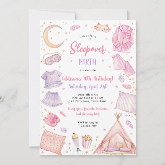 Sleepover Party Girl Spa Pink Birthday Invitation Kaart (Voorkant)