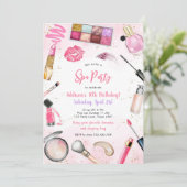 Sleepover Party Girl Spa Pink Birthday Invitation Kaart (Staand voorkant)