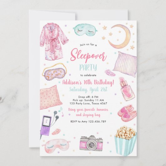 Sleepover Party Girl Spa Pink Birthday Invitation Kaart (Voorkant)
