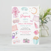 Sleepover Party Girl Spa Pink Birthday Invitation Kaart (Staand voorkant)