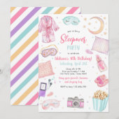 Sleepover Party Girl Spa Pink Birthday Invitation Kaart (Voorkant / Achterkant)