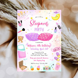 Sleepover Party Girl Spa Pink Birthday Invitation Kaart