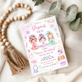 Sleepover Party Girl Spa Pink Birthday Invitation Kaart