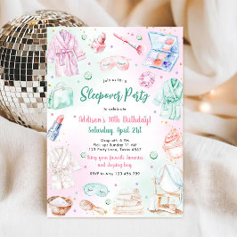 Sleepover Party Girl Spa Pink Birthday Invitation Kaart