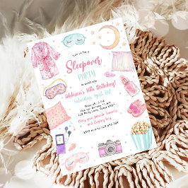 Sleepover Party Girl Spa Pink Birthday Invitation Kaart