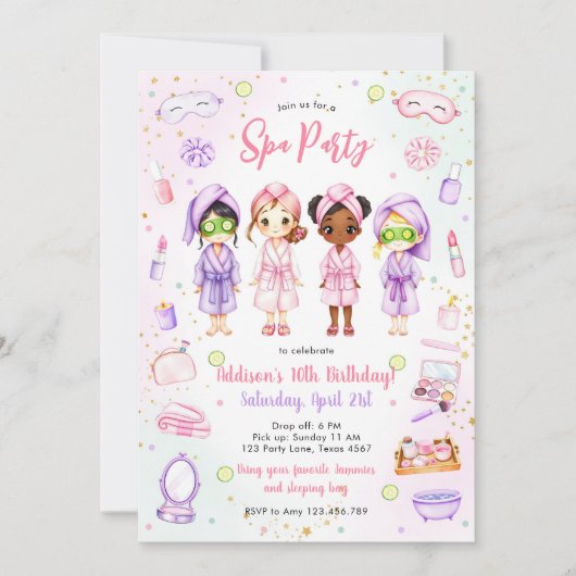 Sleepover Party Girl Spa Pink Birthday Invitation Kaart (Voorkant)
