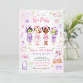 Sleepover Party Girl Spa Pink Birthday Invitation Kaart (Staand voorkant)