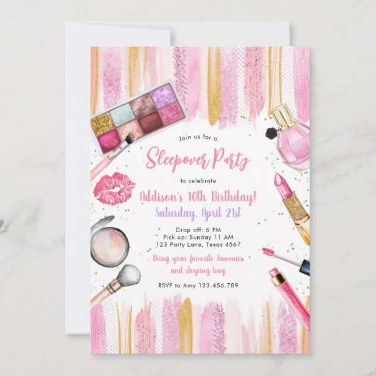 Sleepover Party Girl Spa Pink Birthday Invitation Kaart (Voorkant)