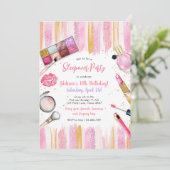 Sleepover Party Girl Spa Pink Birthday Invitation Kaart (Staand voorkant)