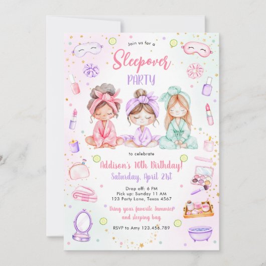 Sleepover Party Girl Spa Pink Birthday Invitation Kaart (Voorkant)