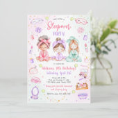 Sleepover Party Girl Spa Pink Birthday Invitation Kaart (Staand voorkant)