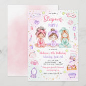 Sleepover Party Girl Spa Pink Birthday Invitation Kaart (Voorkant / Achterkant)