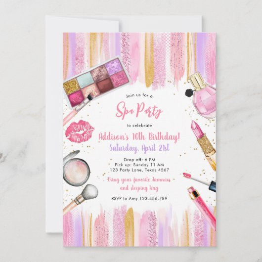 Sleepover Party Girl Spa Pink Birthday Invitation Kaart (Voorkant)