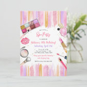 Sleepover Party Girl Spa Pink Birthday Invitation Kaart (Staand voorkant)