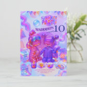 Sleepover Party Invitation | Girl Pajama Birthday Kaart (Staand voorkant)