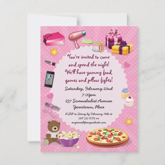 Sleepover Party Pink Kaart (Achterkant)