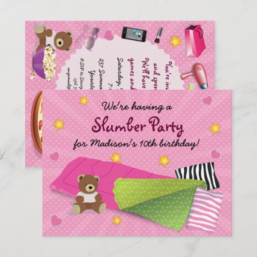 Sleepover Party Pink Kaart (Voorkant / Achterkant)