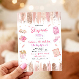 Sleepover Party Spa Makeup Pink Girl Birthday Kaart