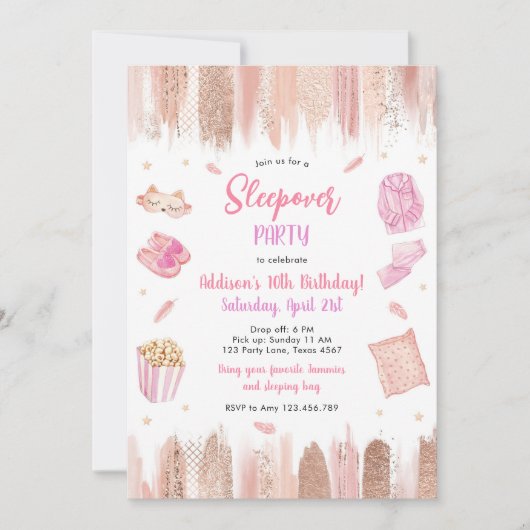 Sleepover Party Spa Makeup Pink Girl Birthday Kaart (Voorkant)