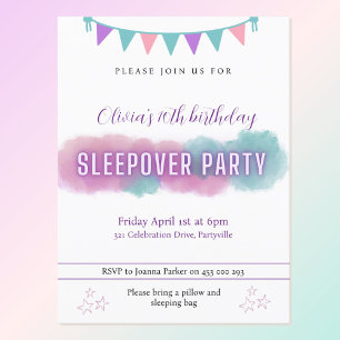 Sleepover Party uitnodiging pastels