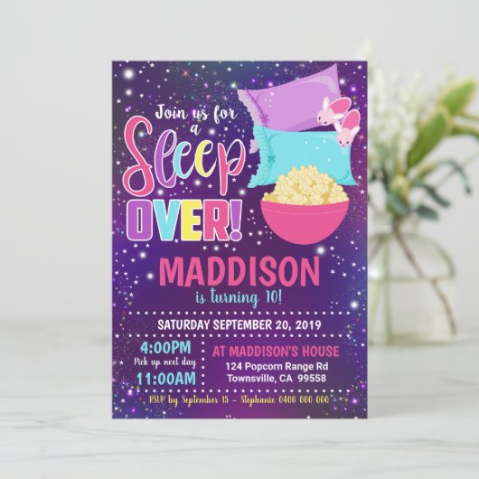 Sleepover Party Uitnodiging Slumber Party (Staand voorkant)
