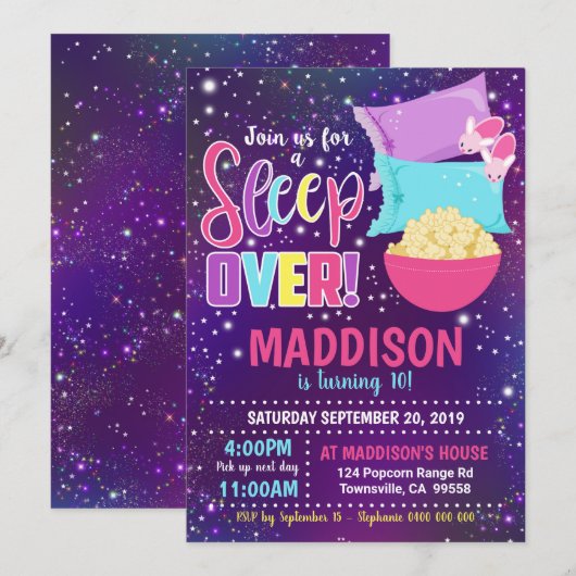 Sleepover Party Uitnodiging Slumber Party (Voorkant / Achterkant)