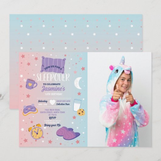 Sleepover Party Verjaardag Slumber Schattige Meisj Kaart (Voorkant / Achterkant)