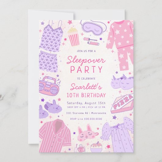 Sleepover Party Verjaardag uitnodiging (Voorkant)