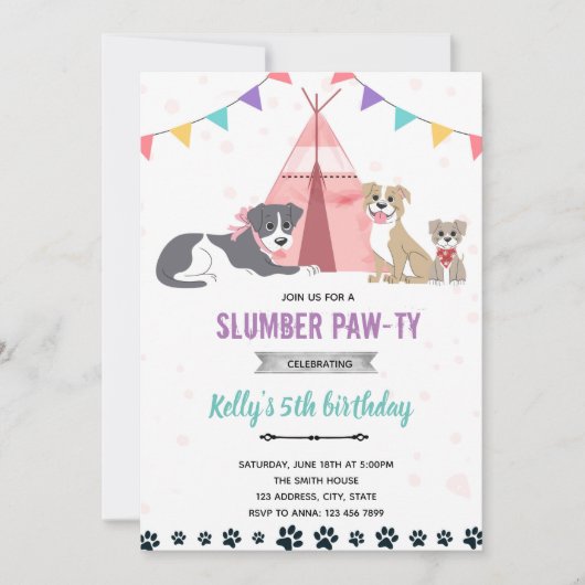 Sleepover pawty kaart (Voorkant)