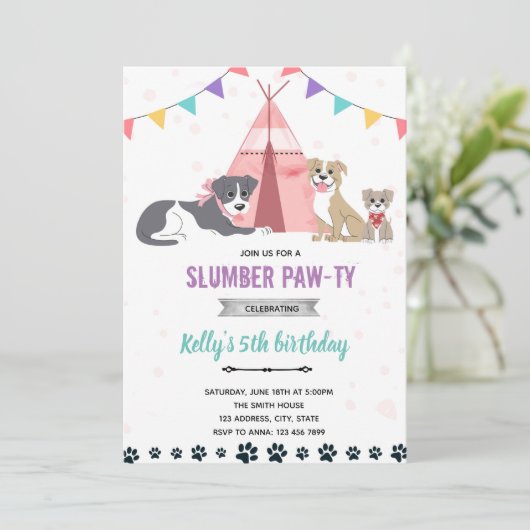 Sleepover pawty kaart (Staand voorkant)