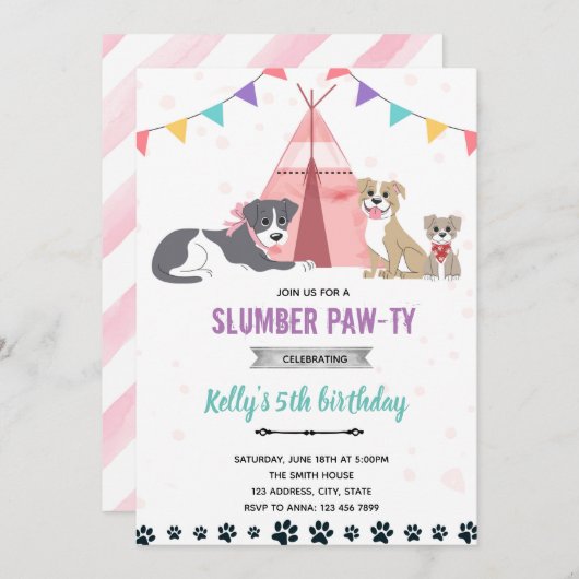 Sleepover pawty kaart (Voorkant / Achterkant)