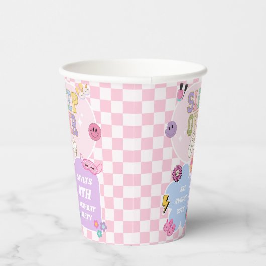 Sleepover Preppy Varsity Patch verjaardagsfeestje Papieren Bekers (Rechts)