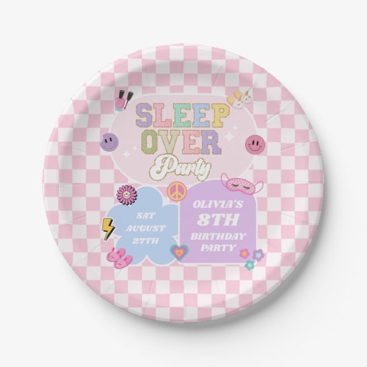 Sleepover Preppy Varsity Patch verjaardagsfeestje Papieren Bordje (Voorkant)