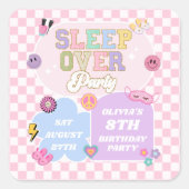 Sleepover Preppy Varsity Patch verjaardagsfeestje Vierkante Sticker (Voorkant)