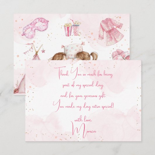 Sleepover pyjama kids verjaardagsfeestje bedankkaart (Voorkant / Achterkant)