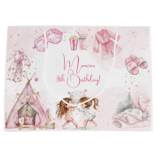 Sleepover pyjama kids verjaardagsfeestje groot cadeauzakje (Voorkant)