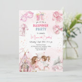 Sleepover pyjama kids verjaardagsfeestje kaart (Staand voorkant)