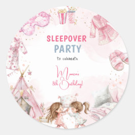 Sleepover pyjama kids verjaardagsfeestje ronde sticker