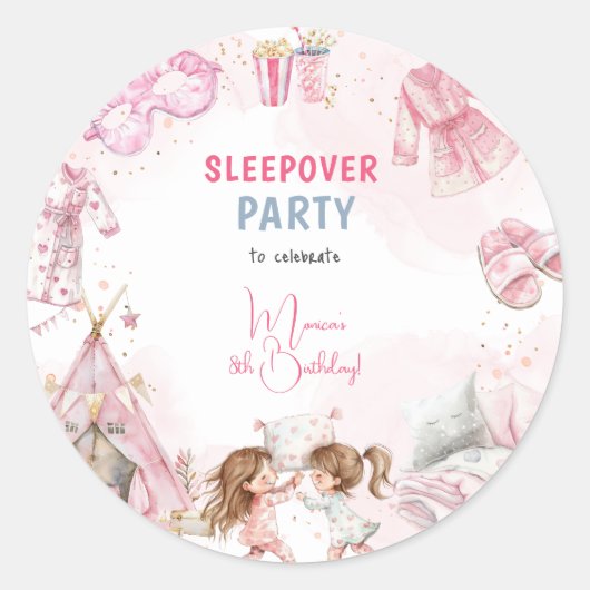 Sleepover pyjama kids verjaardagsfeestje ronde sticker (Voorkant)