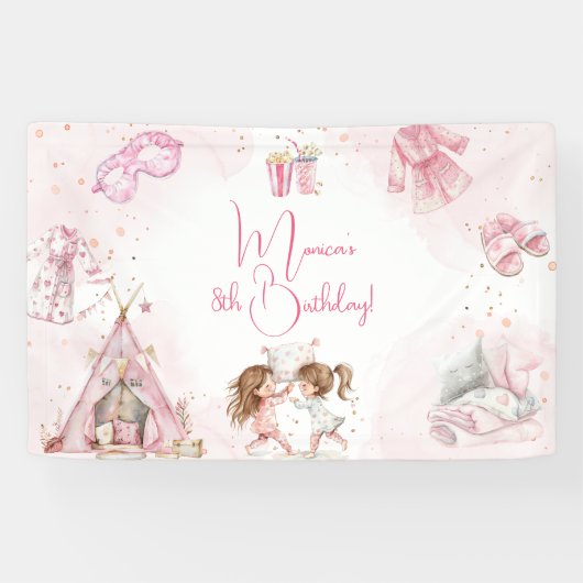 Sleepover pyjama kids verjaardagsfeestje spandoek (Horizontaal)