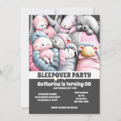 Sleepover schattige dieren slapen roze grijs sluim kaart (Voorkant)