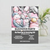 Sleepover schattige dieren slapen roze grijs sluim kaart (Staand voorkant)