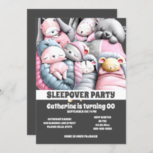Sleepover schattige dieren slapen roze grijs sluim kaart
