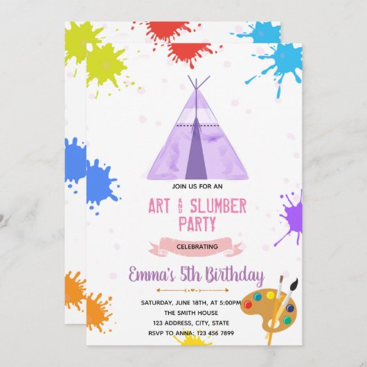 Sleepover schilderfeest kaart (Voorkant / Achterkant)