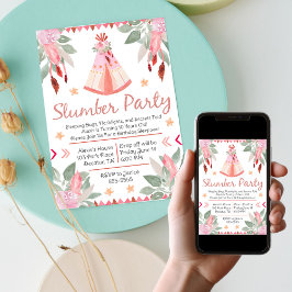 Sleepover Slumber Party Girl Pink Teepee Birthday Kaart