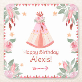 Sleepover Slumber Party Girl Pink Teepee Birthday Kartonnen Onderzetters