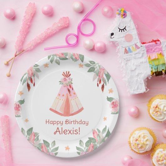 Sleepover Slumber Party Girl Pink Teepee Birthday Papieren Bordje (Feest)