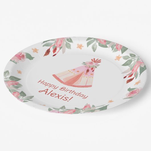 Sleepover Slumber Party Girl Pink Teepee Birthday Papieren Bordje (Gekanteld)