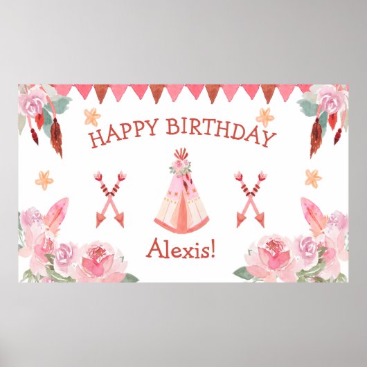 Sleepover Slumber Party Girl Pink Teepee Birthday Poster (Voorkant)