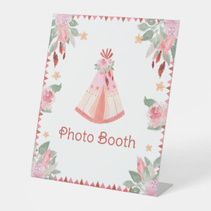Sleepover Slumber Party Girl Pink Teepee Birthday Reclamebord Met Voetstuk